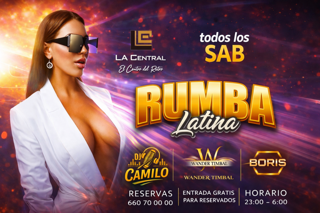 RUMBA LATINA fiesta latina en La Central, Tenerife South, con música y baile cada sábado.