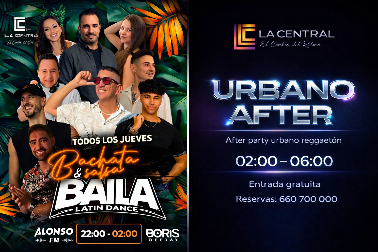 Clase de Salsa y Bachata tradicional y auténtica seguida de after party urbano de reggaetón, Latin house y Afro-Latino en La Central, Tenerife.